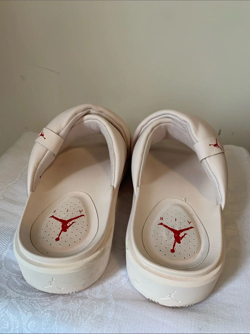 Jordan Women's Pale Pink Crossover Slide Sandals with Red Logo - Picture 2 of 6